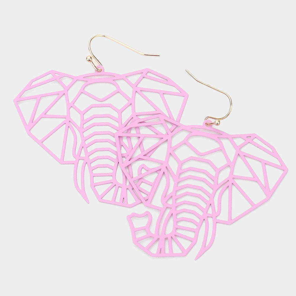 Brass Metal Cutout Elephant Dangle Earrings