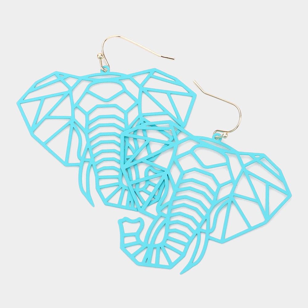 Brass Metal Cutout Elephant Dangle Earrings