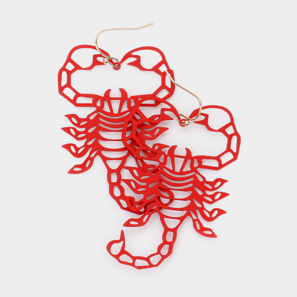 Brass Metal Cutout Scorpion Dangle Earrings