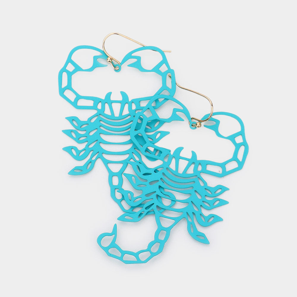 Brass Metal Cutout Scorpion Dangle Earrings