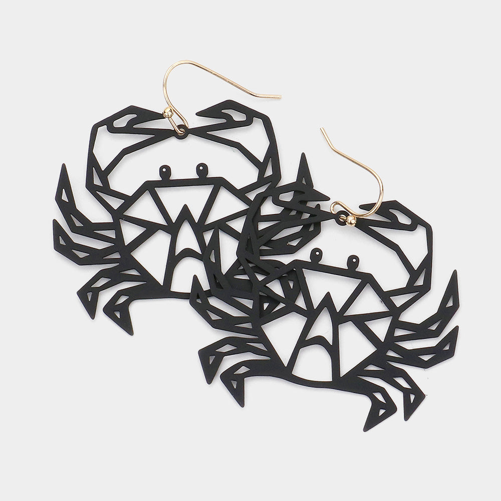 Brass Metal Cutout Crab Dangle Earrings