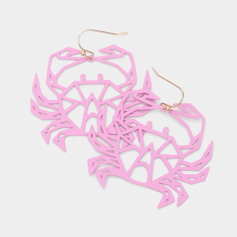 Brass Metal Cutout Crab Dangle Earrings