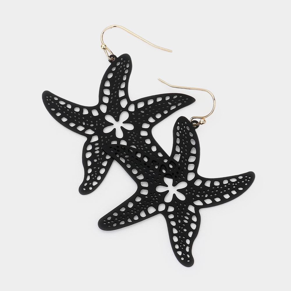Brass Metal Cutout Starfish Dangle Earrings
