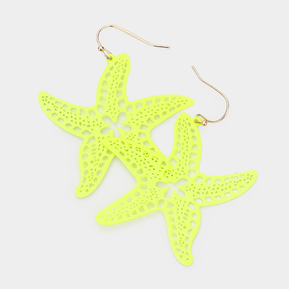 Brass Metal Cutout Starfish Dangle Earrings
