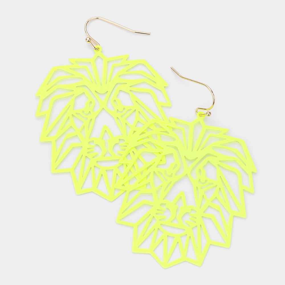 Brass Metal Cutout Lion Dangle Earrings