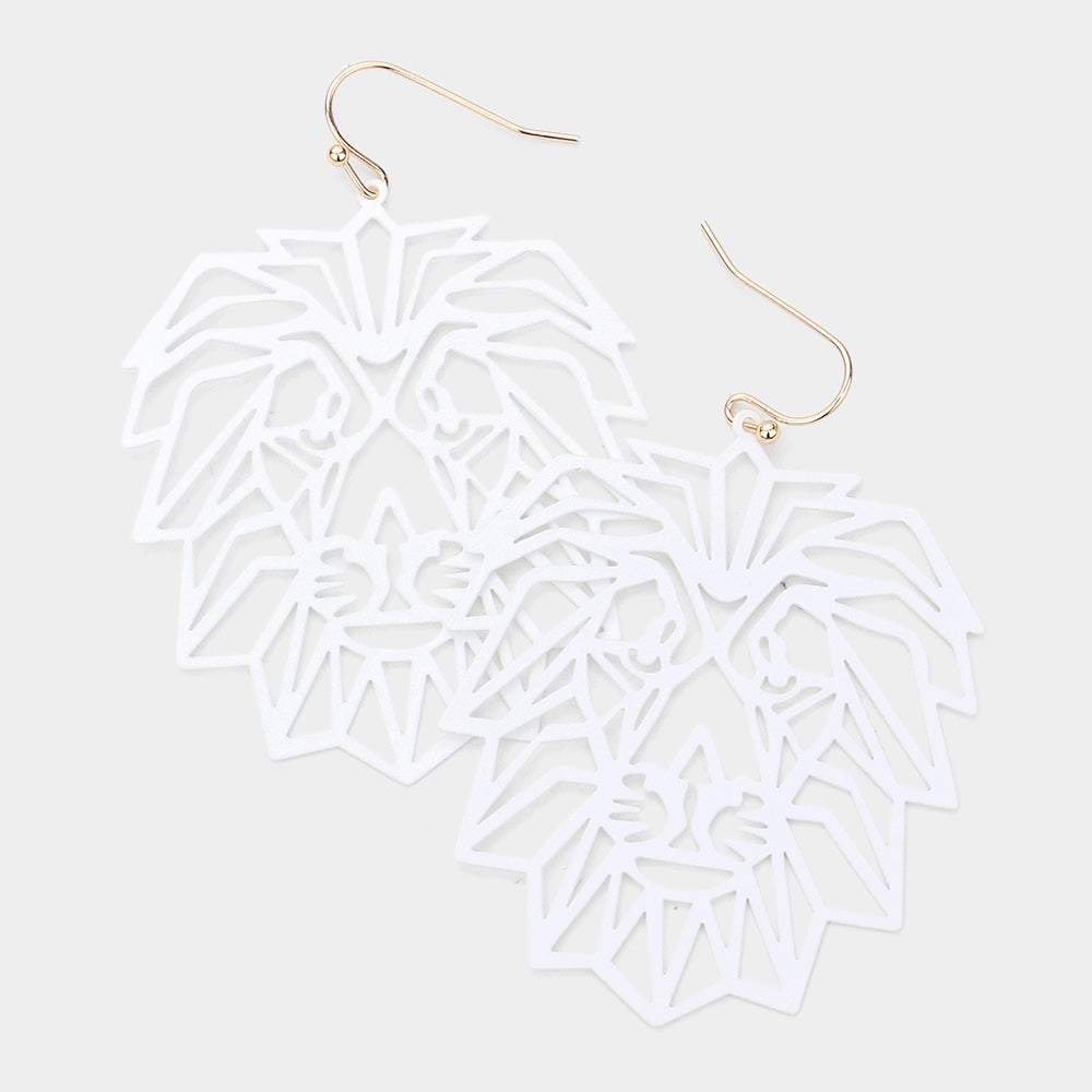 Brass Metal Cutout Lion Dangle Earrings