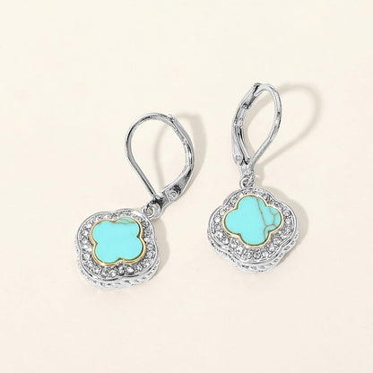 14K Gold Plated CZ Pave Rim Quatrefoil Charm Drop Earrings