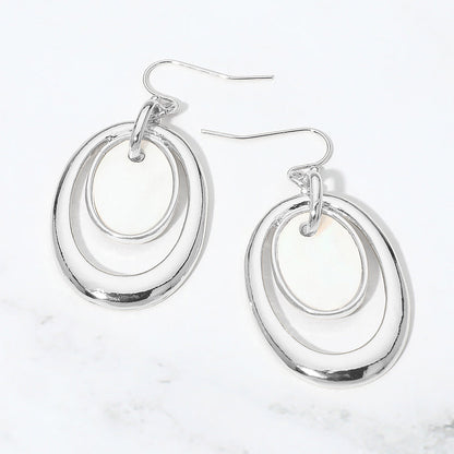 Oval Mother of Pearl Accent Layered Drop Earrings