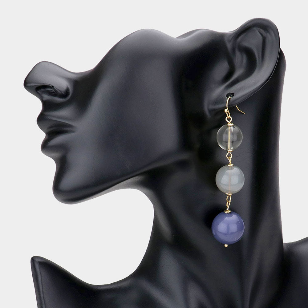 Triple Bead Ball Link Dangle Earrings