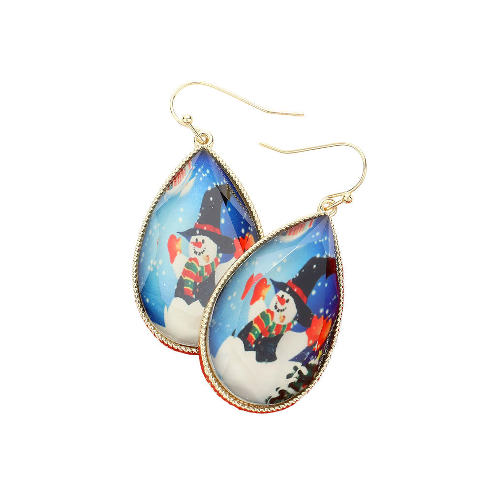 Snowman Printed Teardrop Dangle Earrings