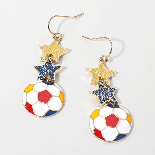 Colombia Glittered Double Star Soccer Ball Drop Earrings