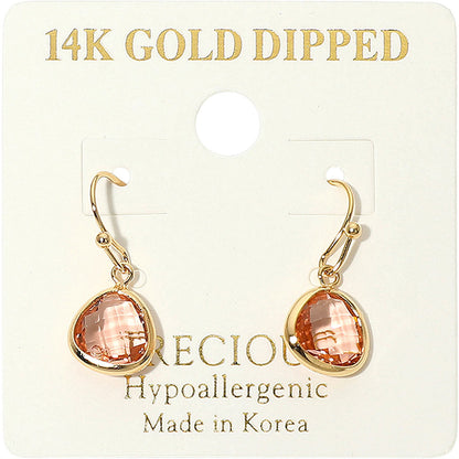 14K Gold Dipped Hypoallergenic Faceted Teardrop Stone Drop Earrings