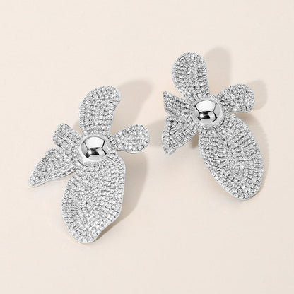 Rhinestone Pave Flower Statement Earrings