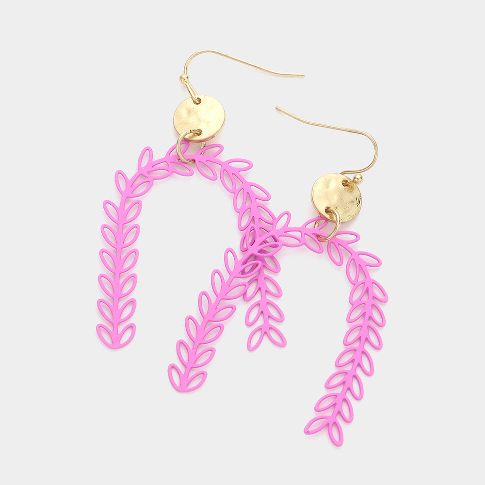 Metal Disc Sprout Cluster Colored Arch Dangle Earrings