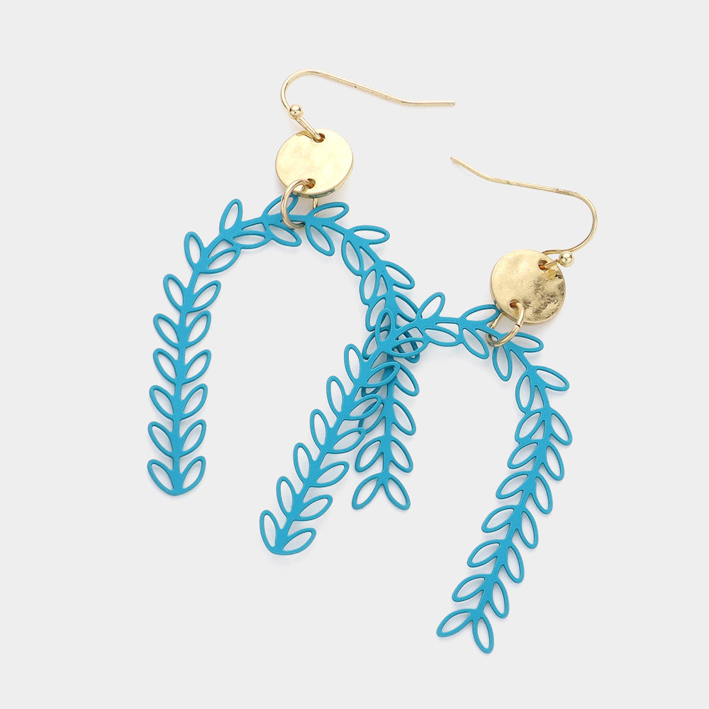Metal Disc Sprout Cluster Colored Arch Dangle Earrings