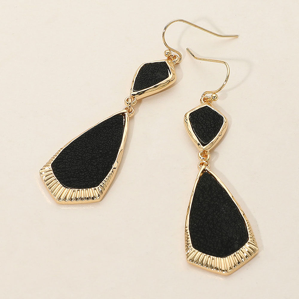 Faux Leather Geometric Plate Drop Dangle Earrings