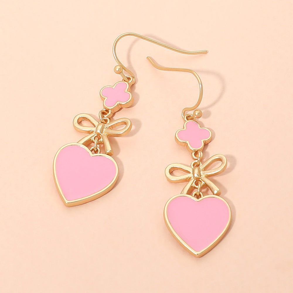 Quatrefoil Bow Heart Link Drop Earrings