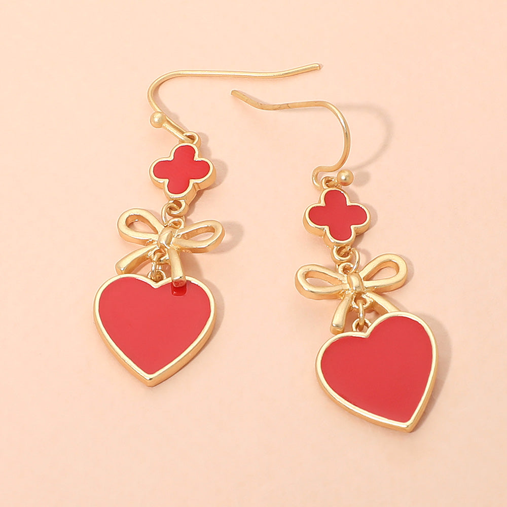 Quatrefoil Bow Heart Link Drop Earrings