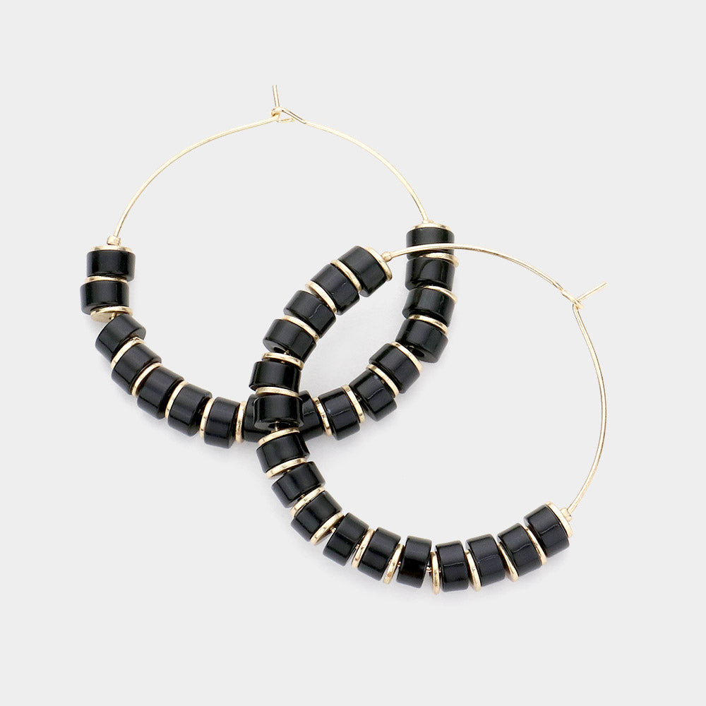 Beaded Metal Hoop Earrings