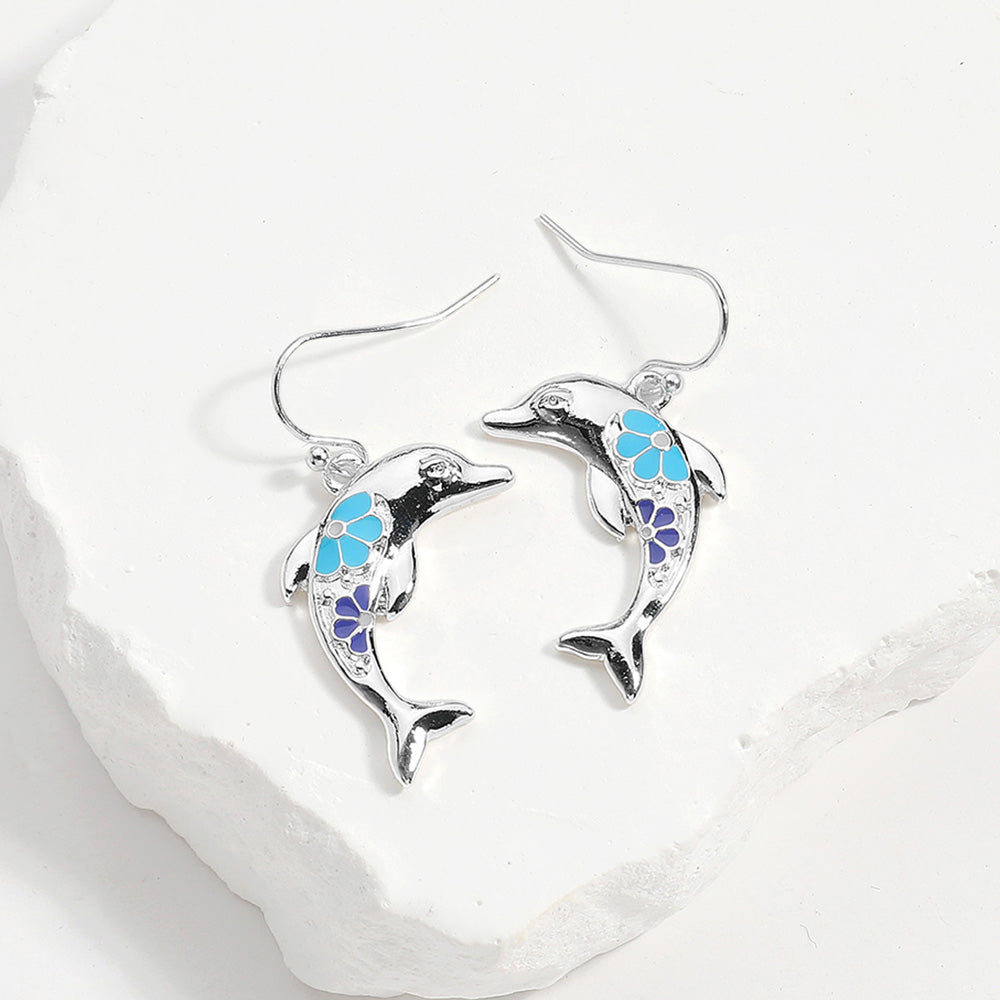 Enamel Dolphin Dangle Earrings