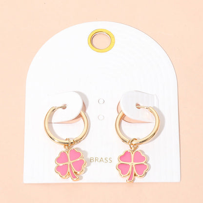 Clover Charm Drop Mini Huggie Hoop Earrings