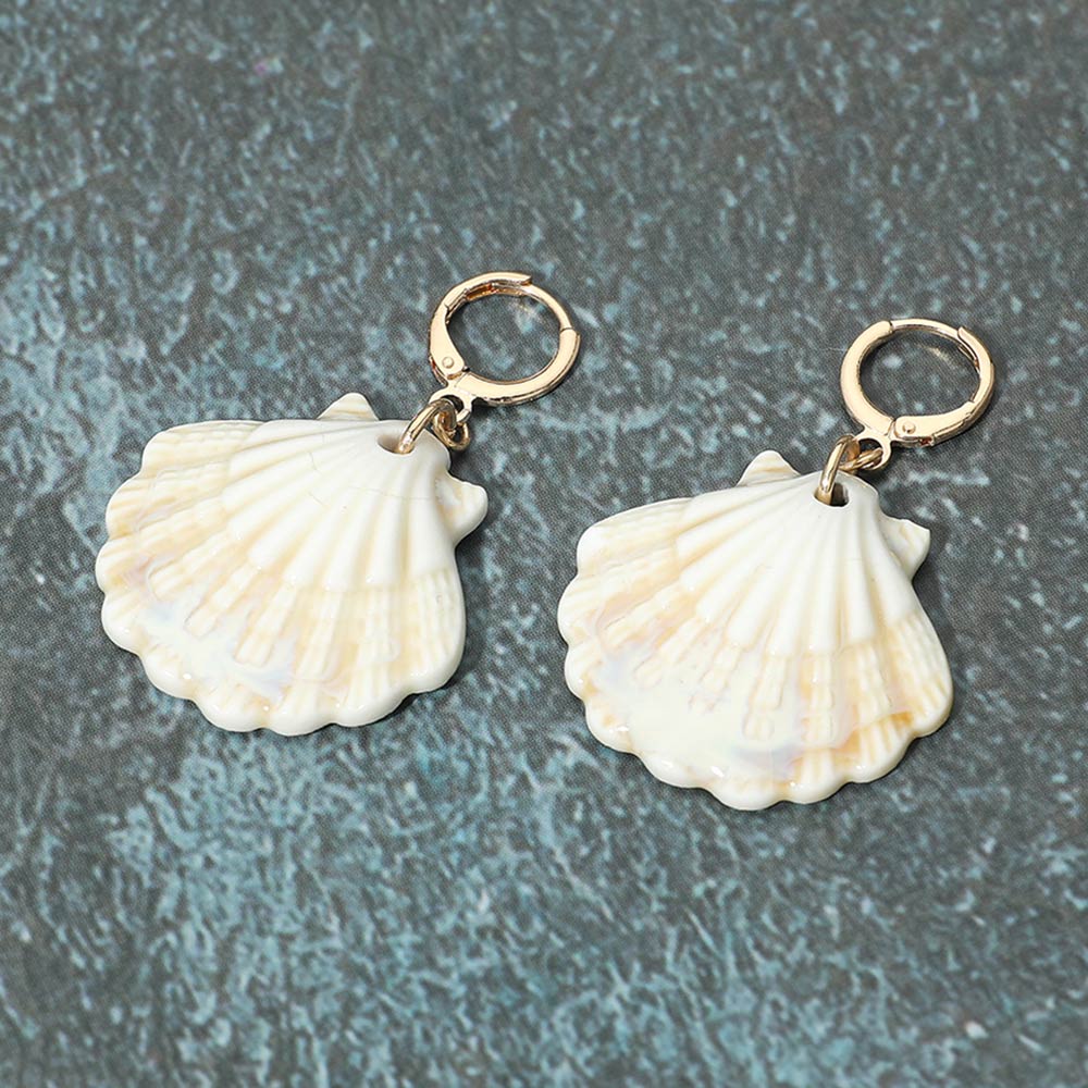 Scallop Shell Drop Huggie Earrings