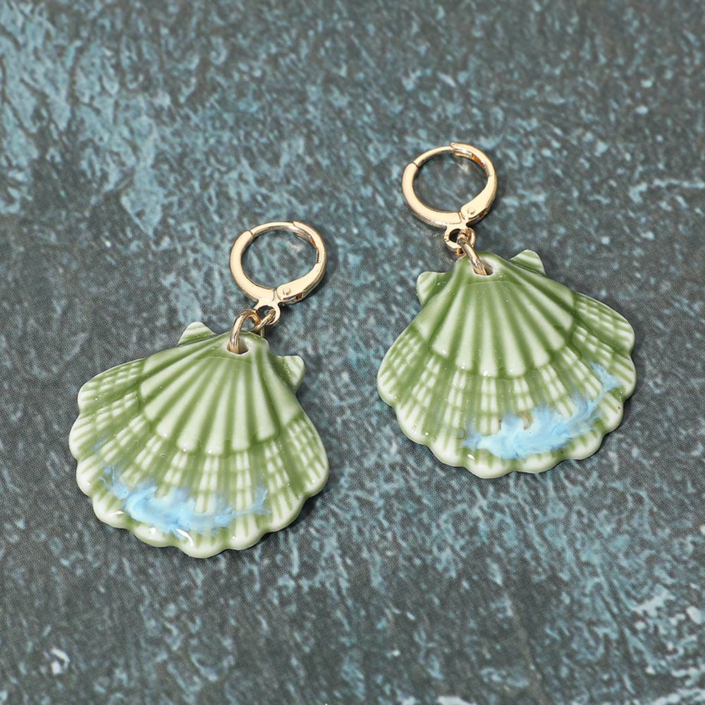 Scallop Shell Drop Huggie Earrings