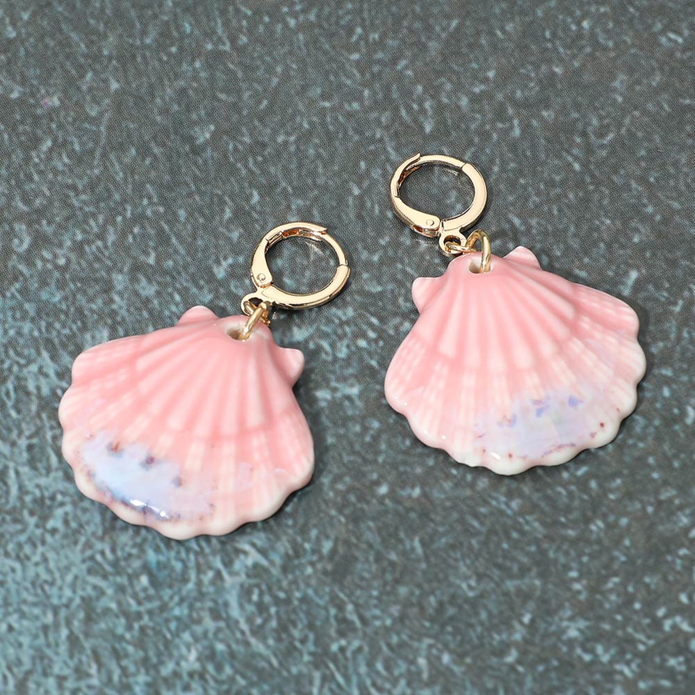 Scallop Shell Drop Huggie Earrings