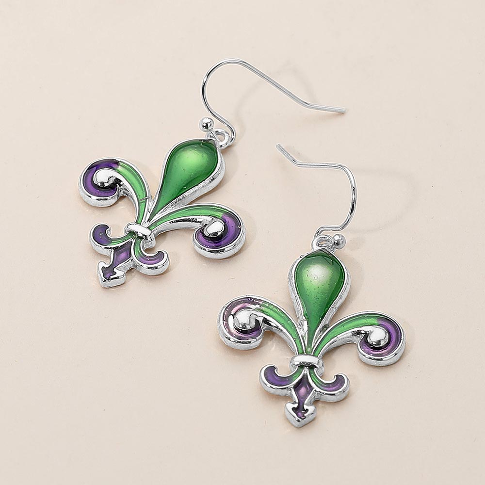 Women's Mardi Gras Fleur de Lis Dangle Earrings