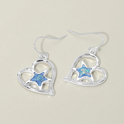 Starfish Accent Heart Charm Drop Earrings