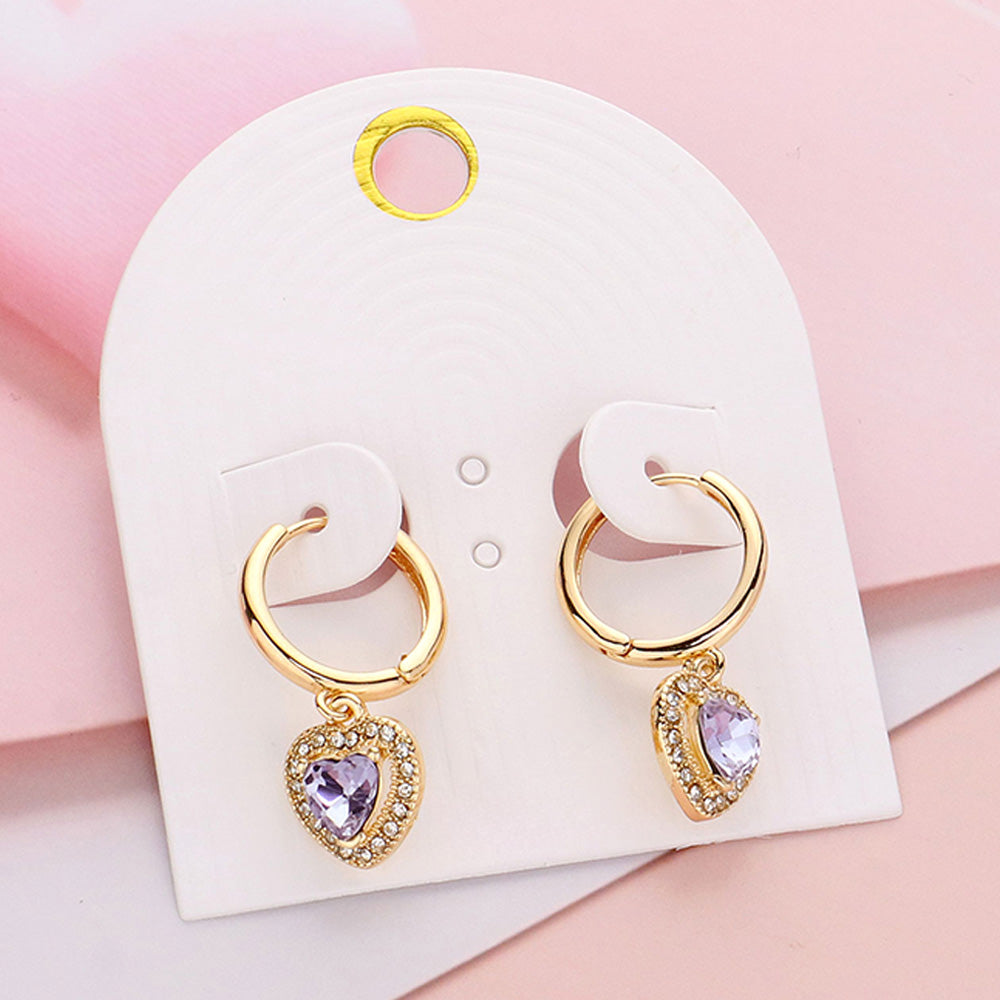 Heart Stone Dangle Huggie Hoop Earrings