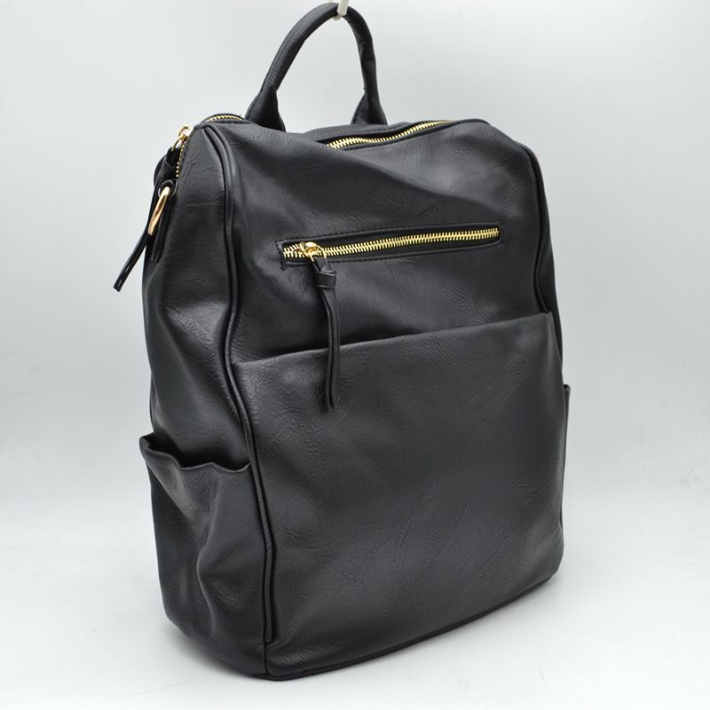 Structured Multi-Pocket Backpack with Metallic Zippers