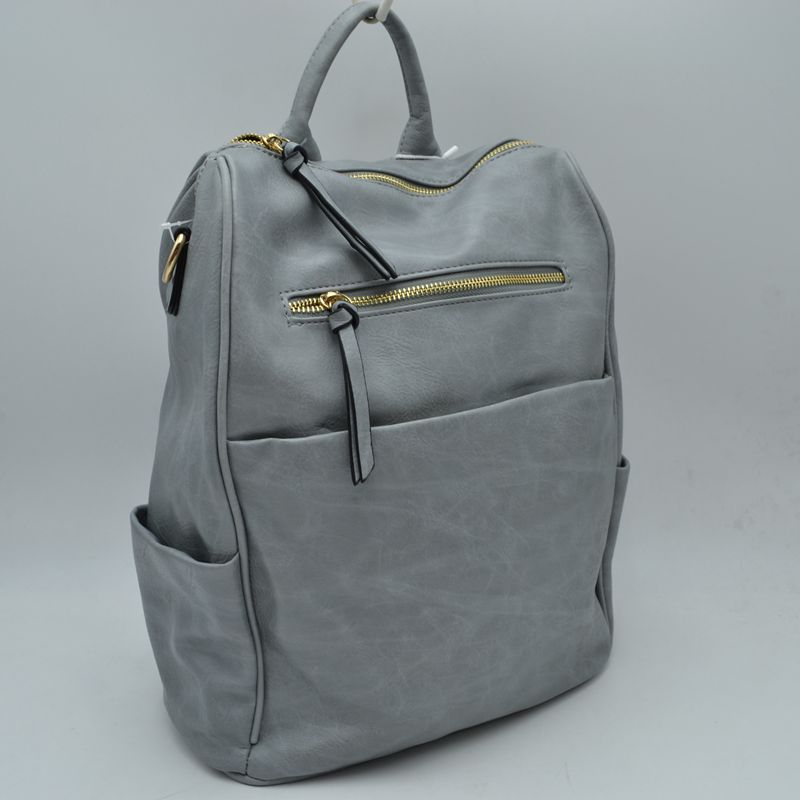 Structured Multi-Pocket Backpack with Metallic Zippers