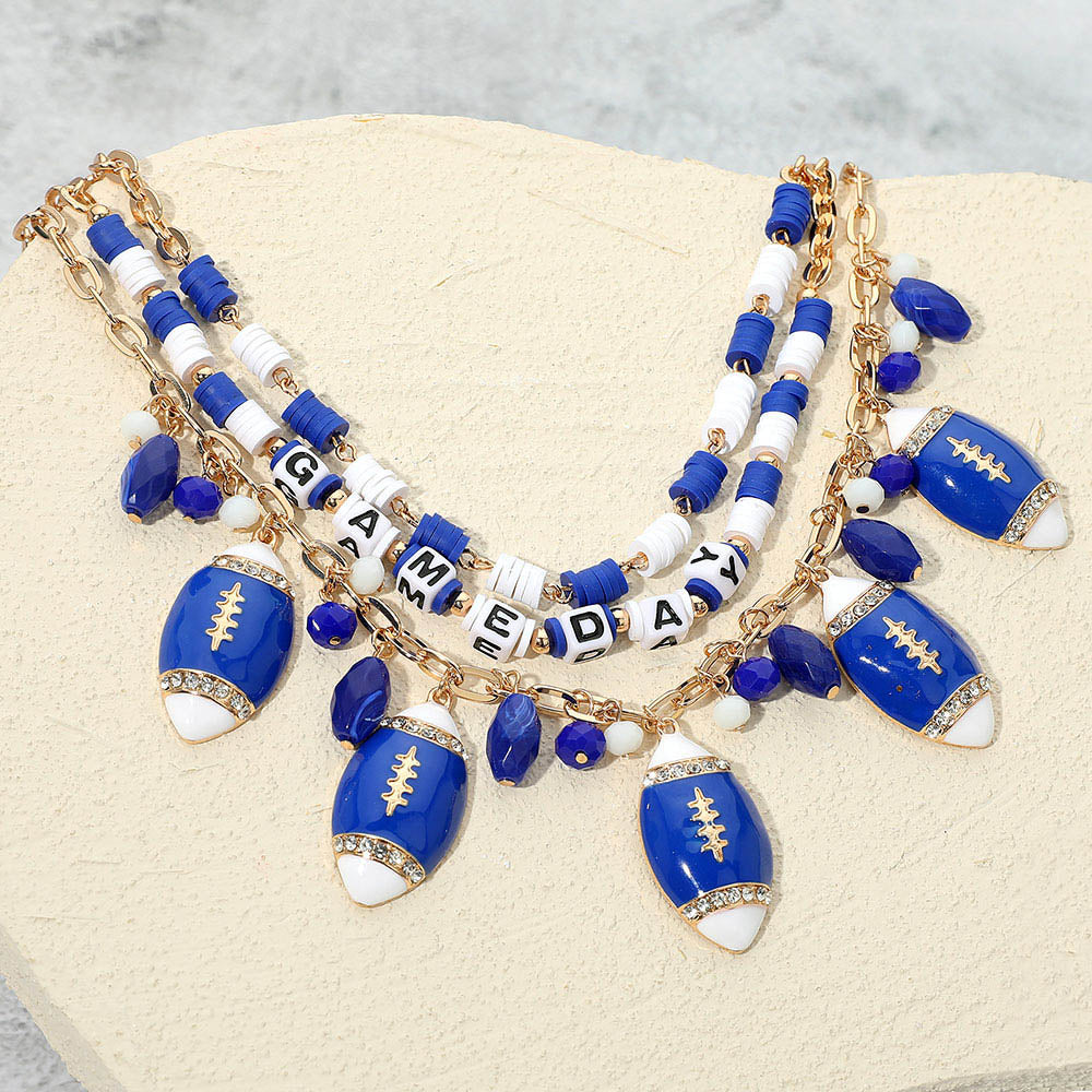 Football Charm Embellished GAME DAY Heishi Beaded Layered Necklace