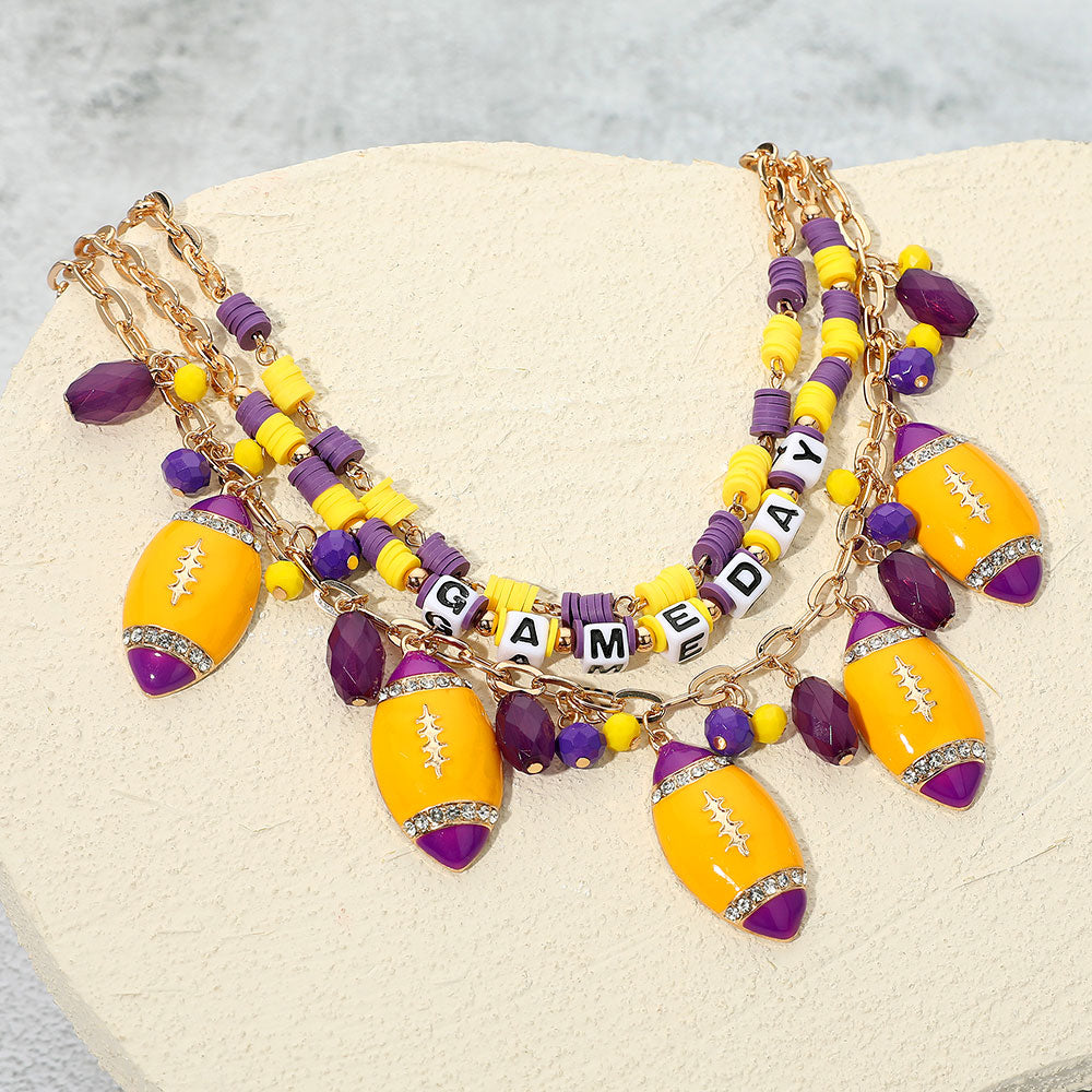 Football Charm Embellished GAME DAY Heishi Beaded Layered Necklace