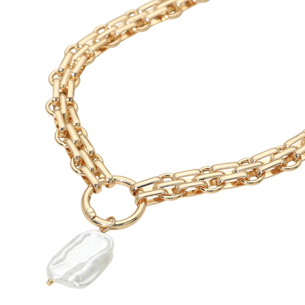 Baroque Pearl Pearl Charm Pendant Chunky Link Chain Necklace