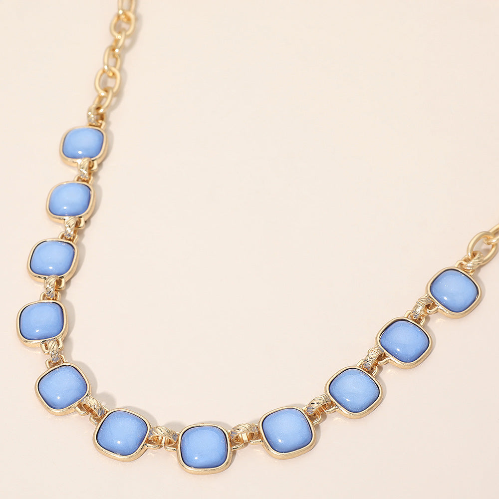 Bold Square Stone Link Necklace