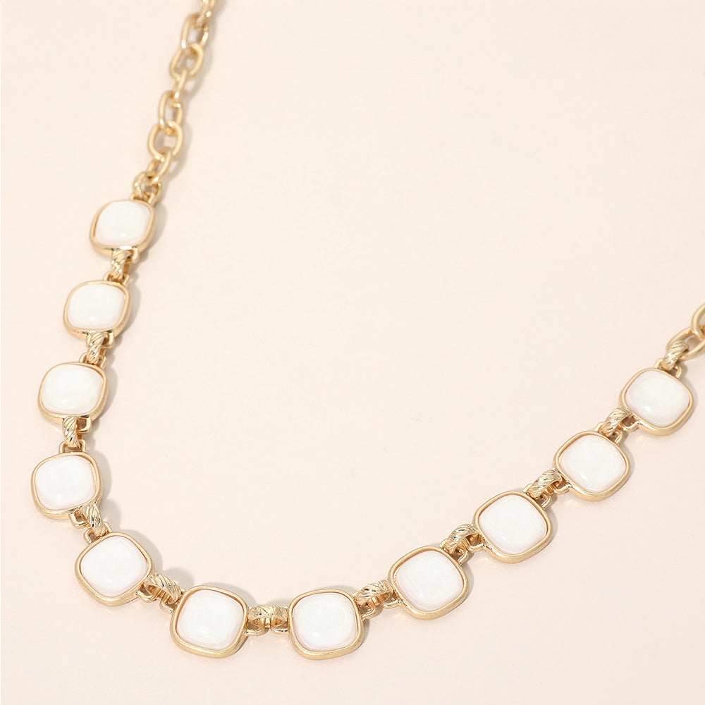 Bold Square Stone Link Necklace