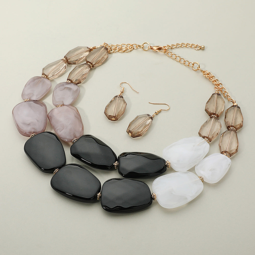Chunky Abstract Resin Beaded Layered Statement Necklace