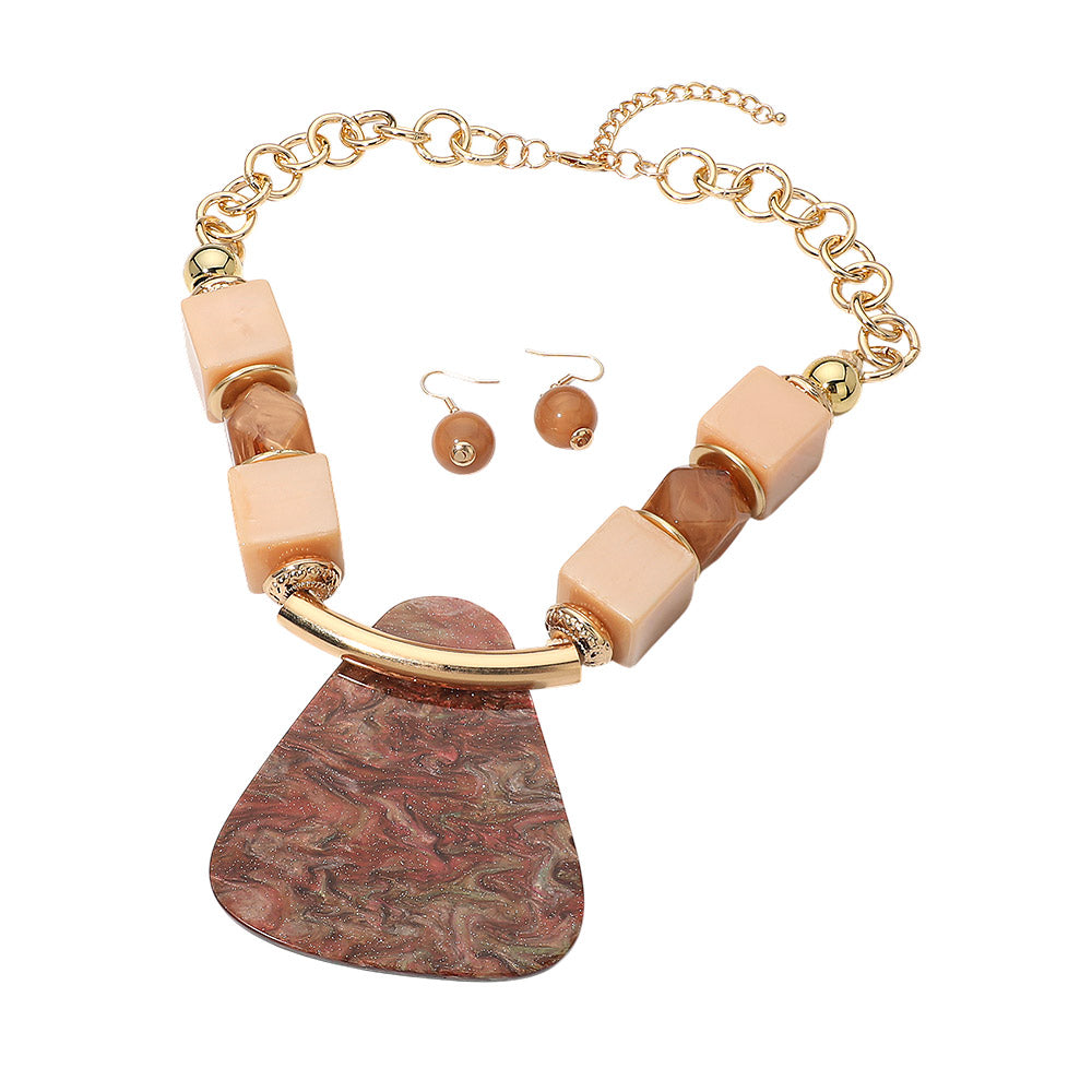 Bold Geometric Resin Pendant Accent Statement Necklace