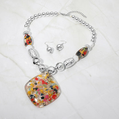Abstract Resin Pendant Accent Chunky Statement Necklace
