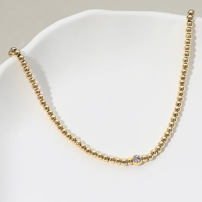 SECRET BOX_Stainless Steel Stone Bezel Pointed Ball Beaded Necklace