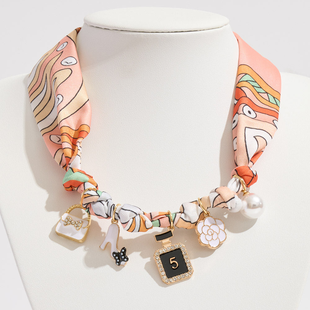 Fashion Item Pearl Charm Station Fabric Scarf Necklace Adjustable Bracelet Bag Charm