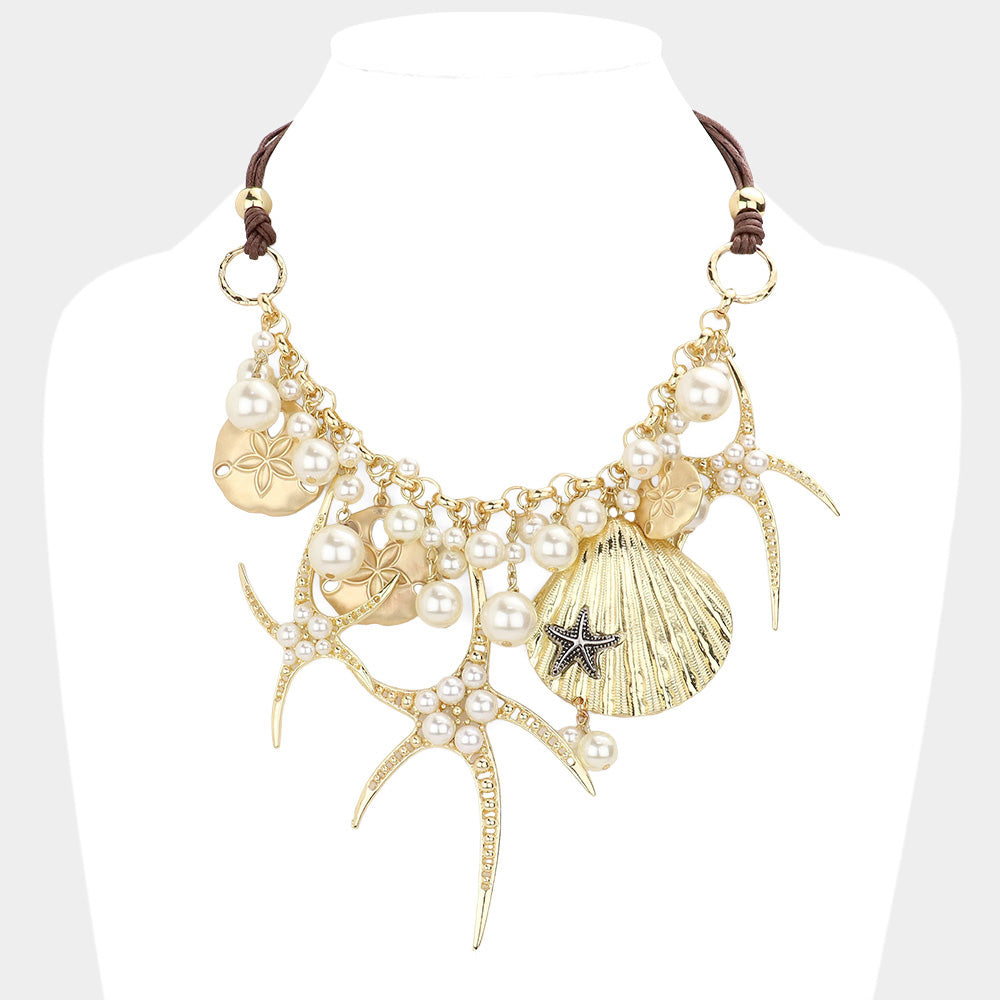 Pearl embellished starfish shell pendant necklace