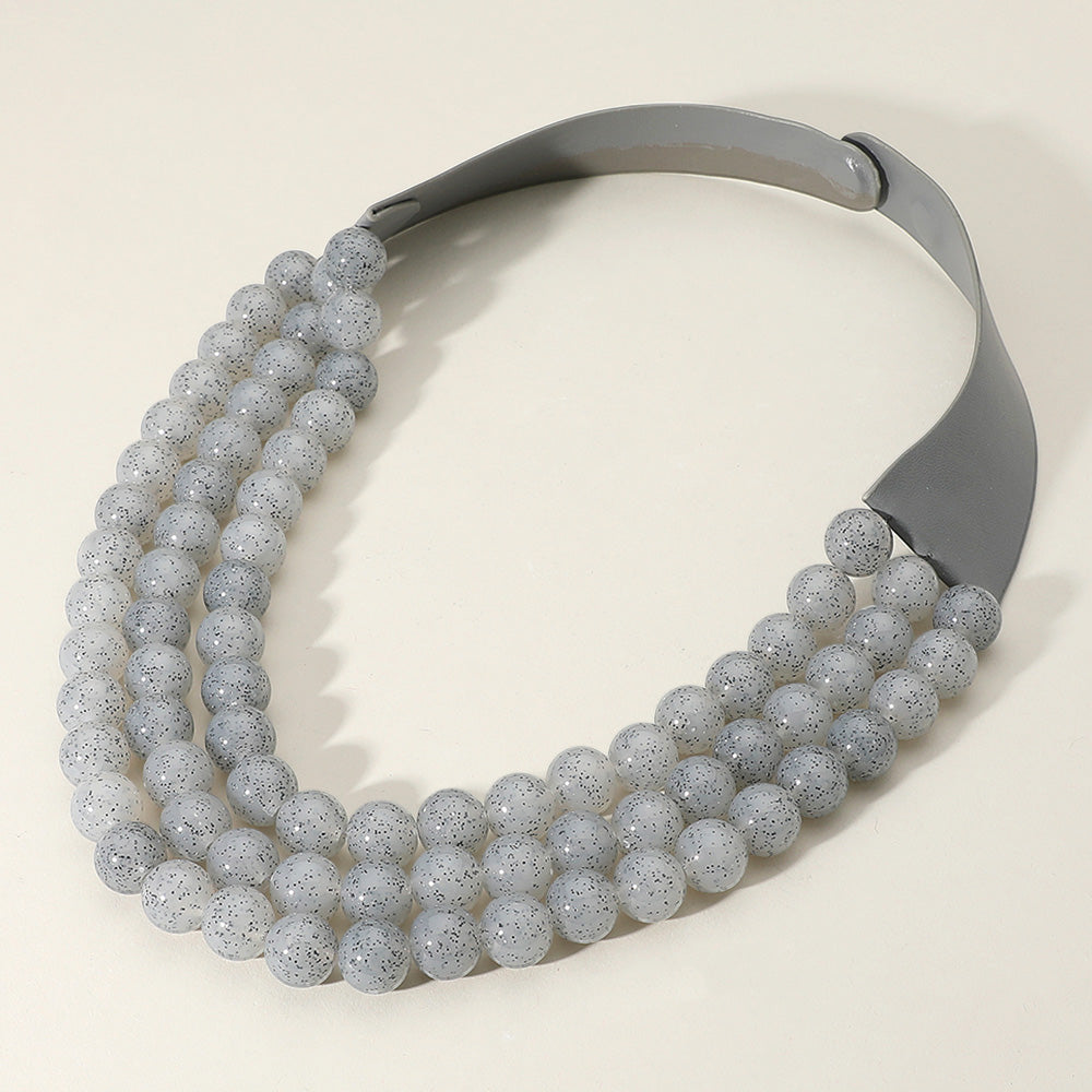 Chunky Acrylic Beaded Triple Layered Faux Leather Magnetic Necklace