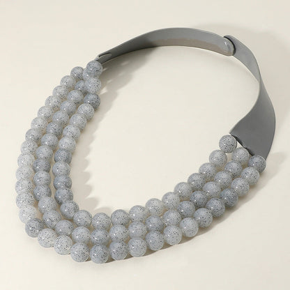 Chunky Acrylic Beaded Triple Layered Faux Leather Magnetic Necklace