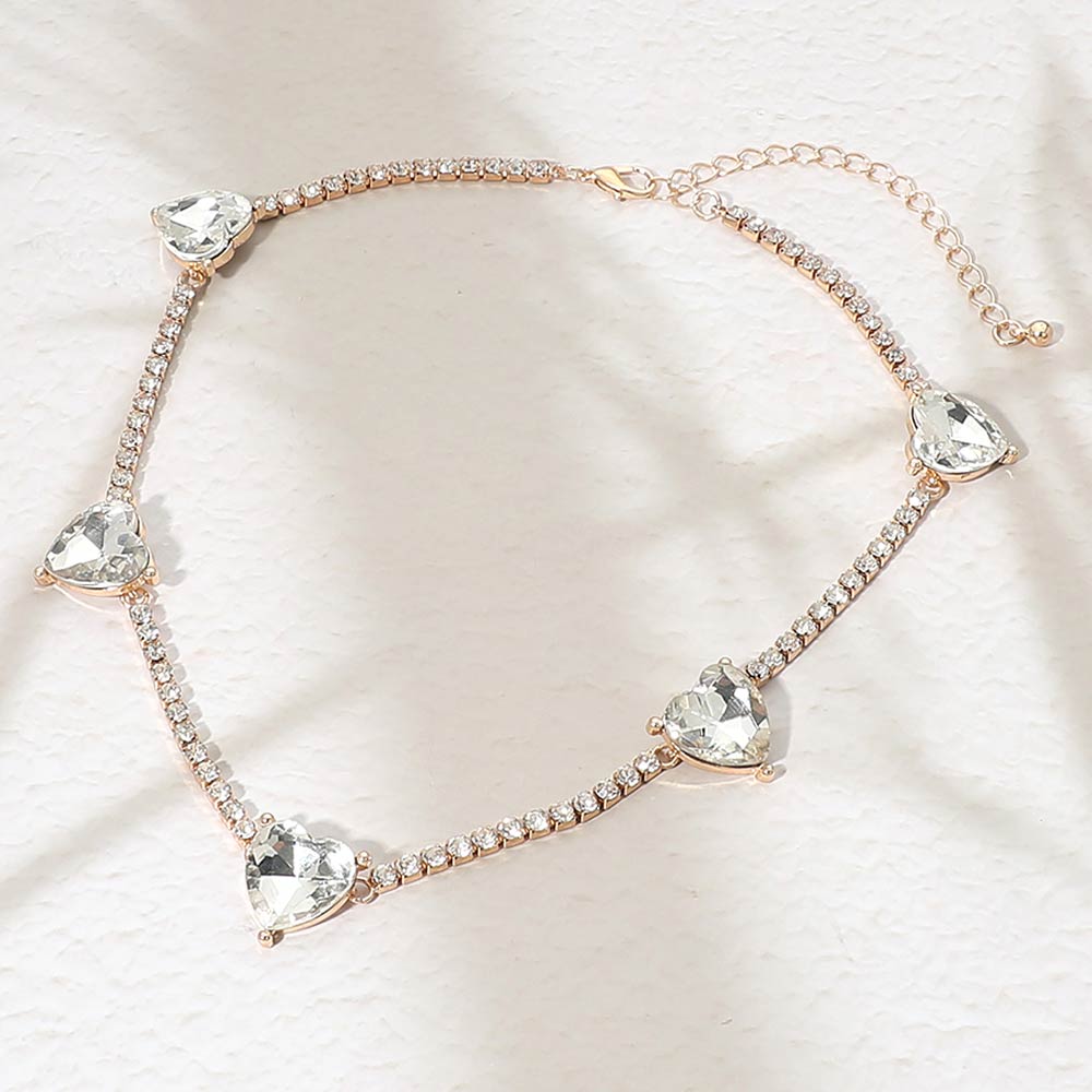 Heart Stone Cluster Station Tennis Chain Necklace