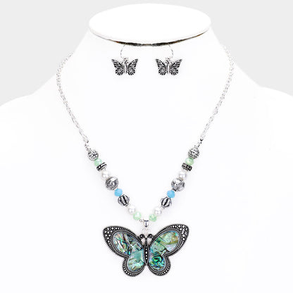Abalone Butterfly Beaded Necklace