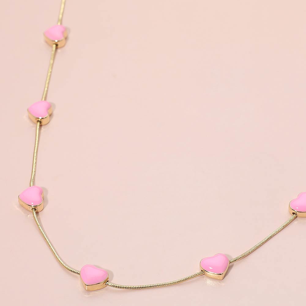 Enamel Heart Charm Station Necklace