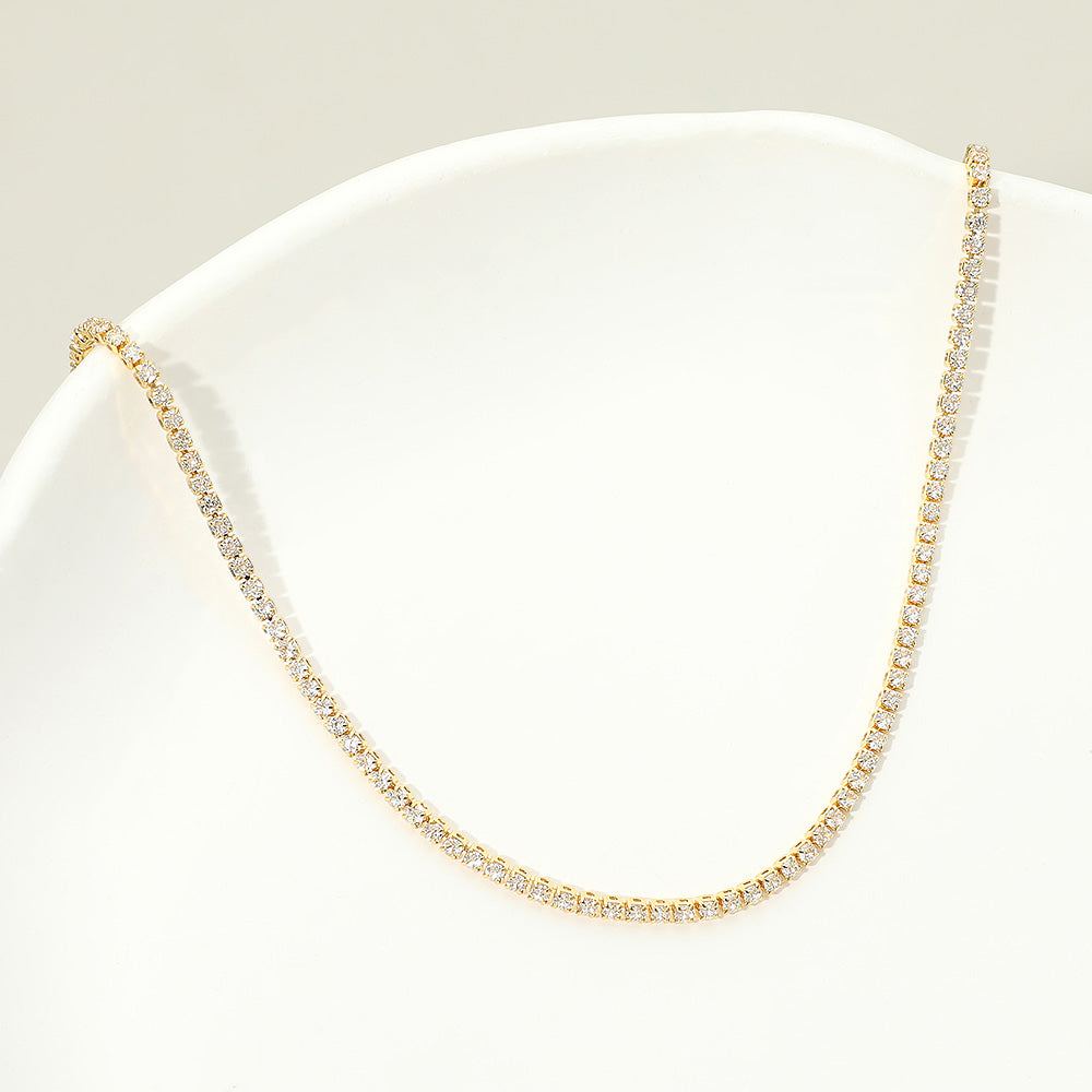 18K Gold Dipped Crystal Tennis Chain Necklace